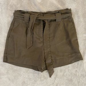 Express High Waisted Olive Green Shorts with Tie Belt